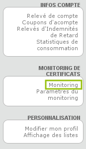 Menu principal - section monitoring